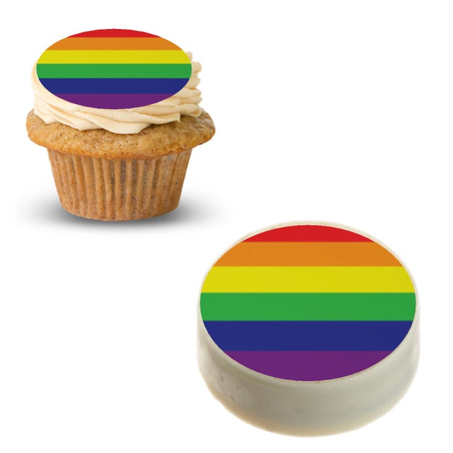 48 x gay pride drapeaux pré cut cupcake toppers premium qualité sucre glaçage feuille