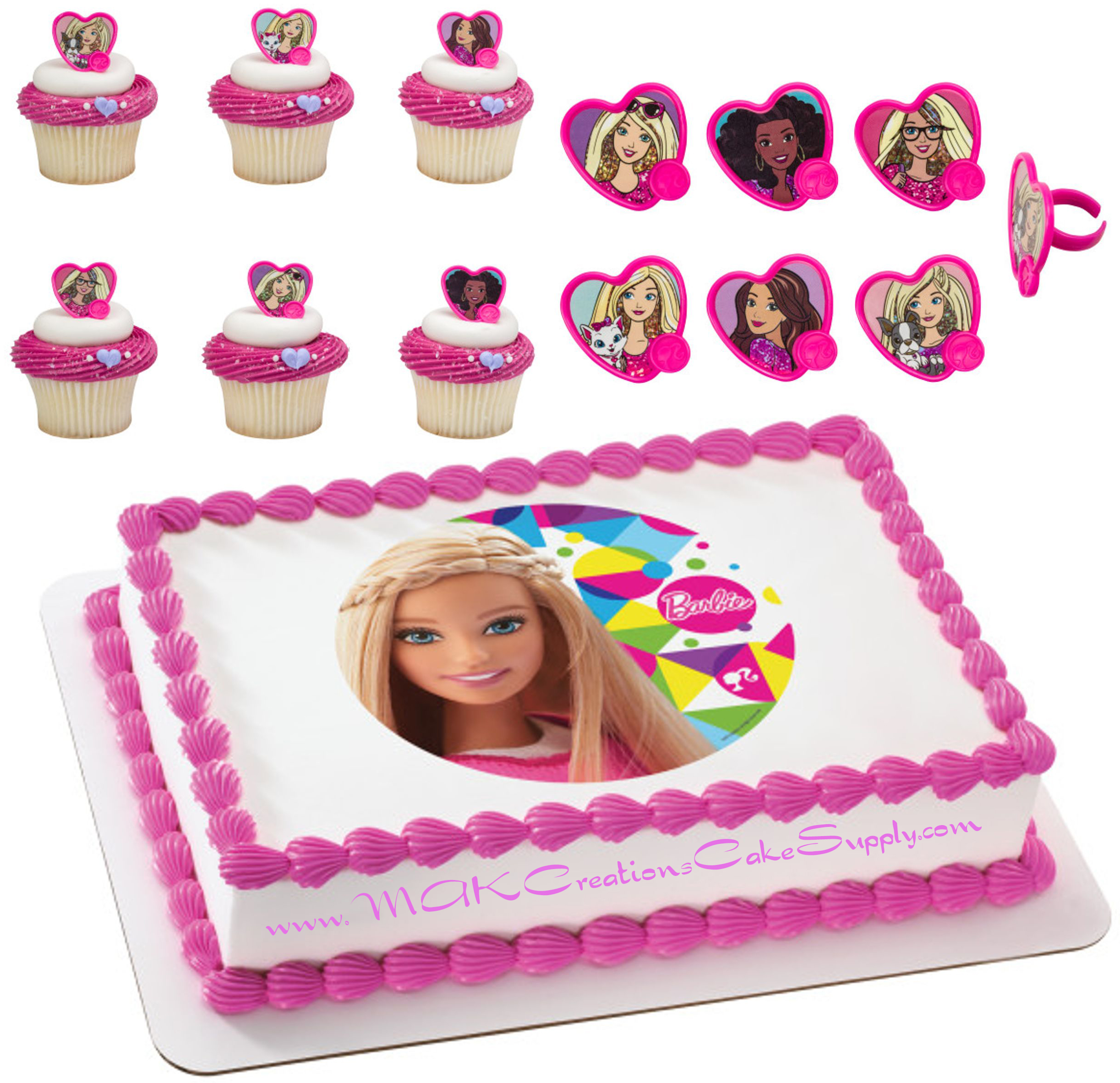12 round edible cake topper BARBIE HERO VIDEO GAME Wafer paper or Icing 